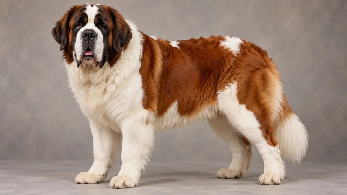 Saint Bernard köpek — beyaz + kızıl kaplama renk