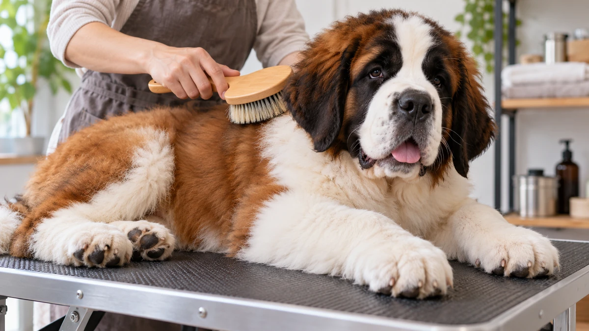 Saint Bernard yavru köpek — tüy bakımı ve fırçalama