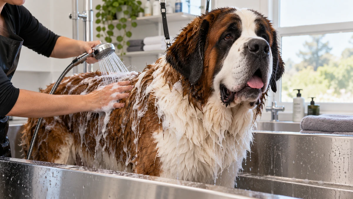Saint Bernard köpek — banyo ve temizlik