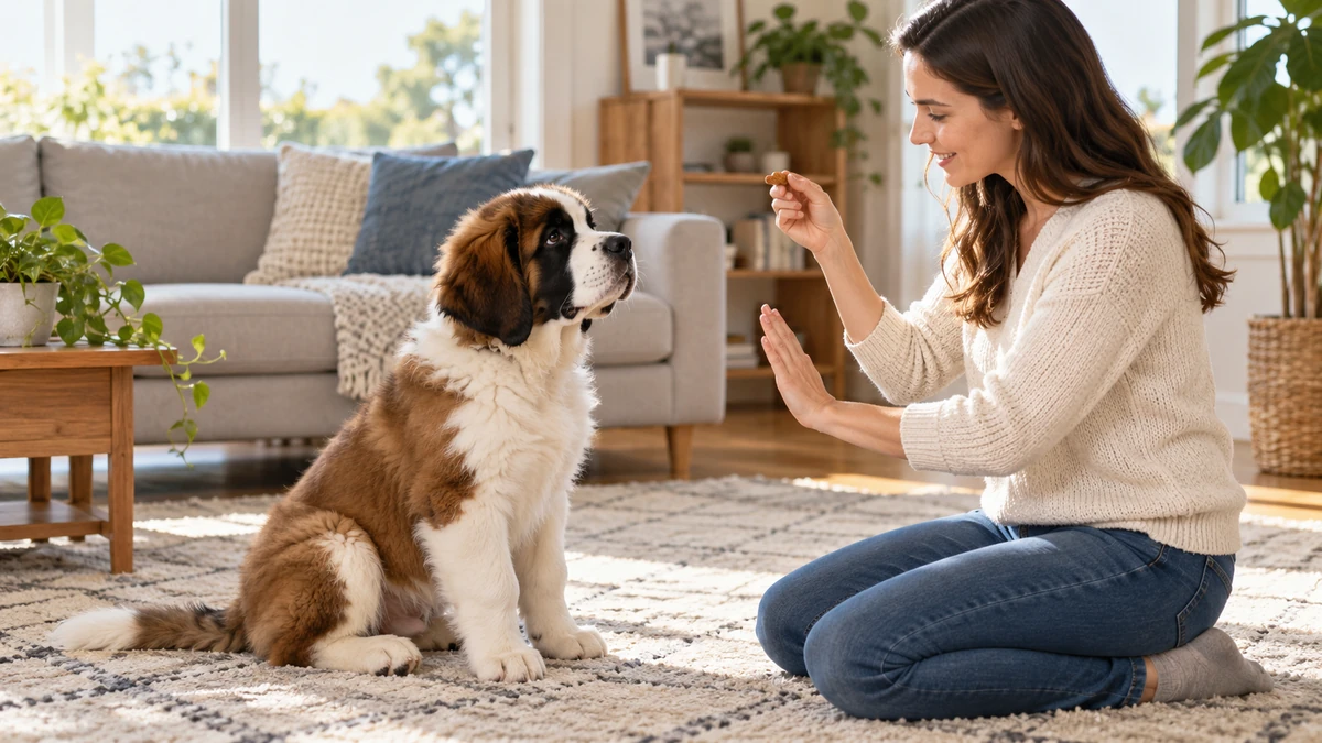 Saint Bernard yavru köpek — komut ve eğitim