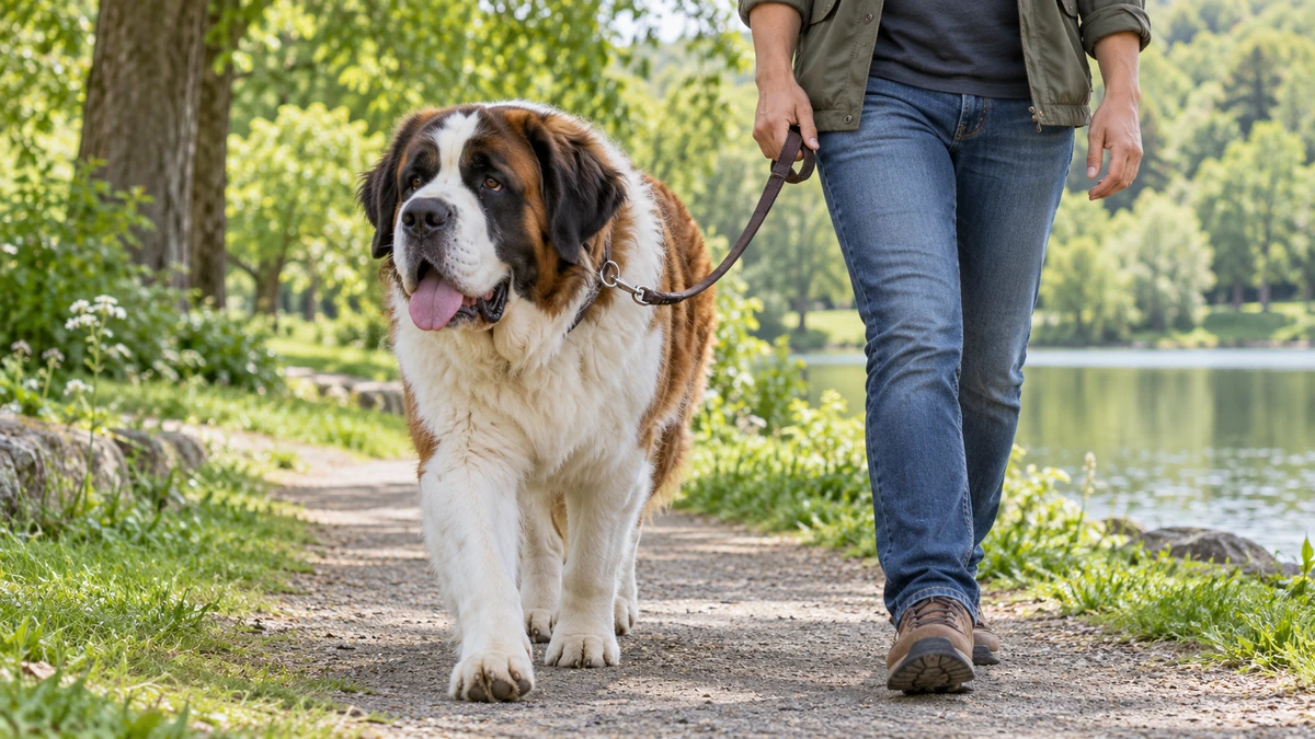 Saint Bernard köpek — parkta yürüyüş ve egzersiz